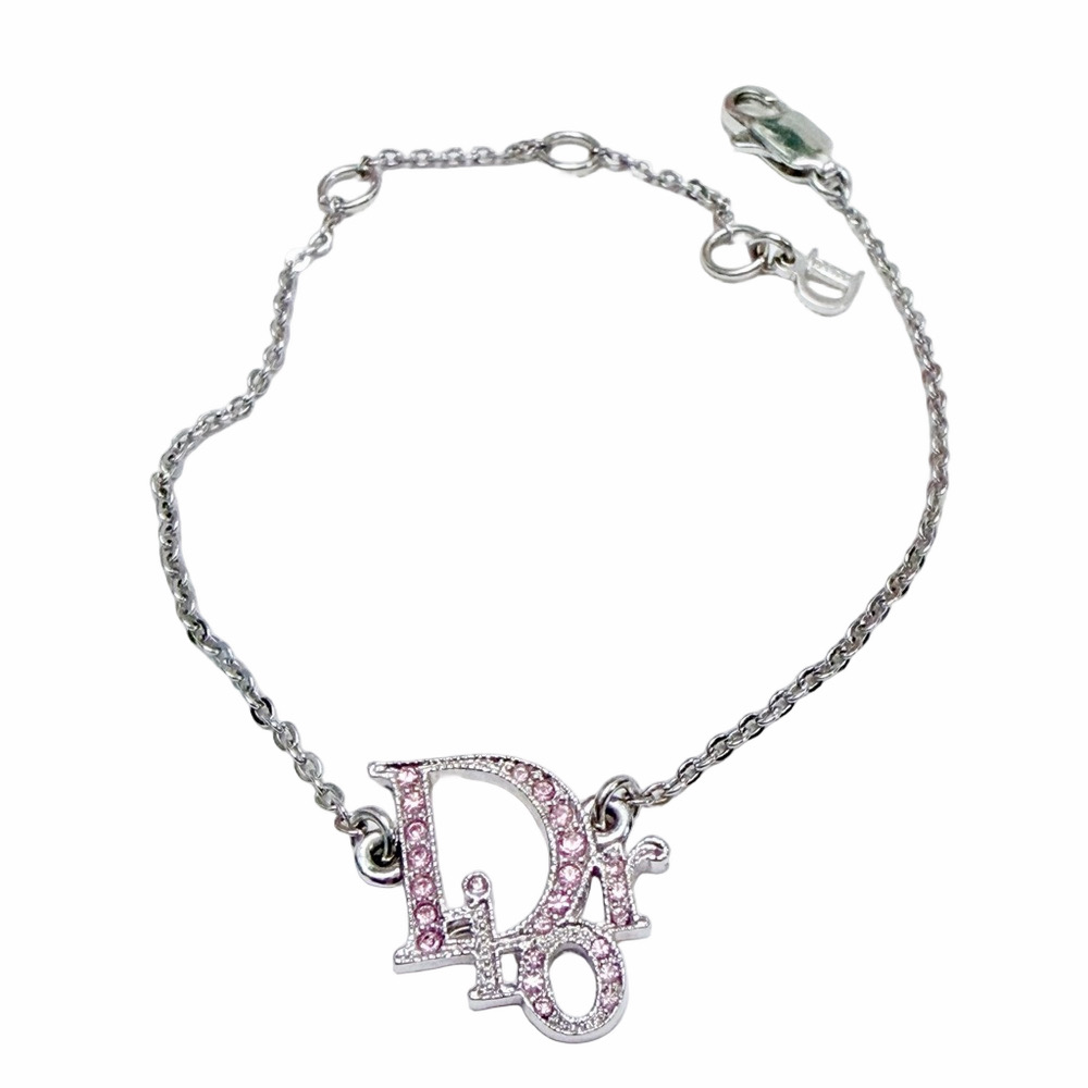 Dior Logo Silver Bracelet w Pink Crystals